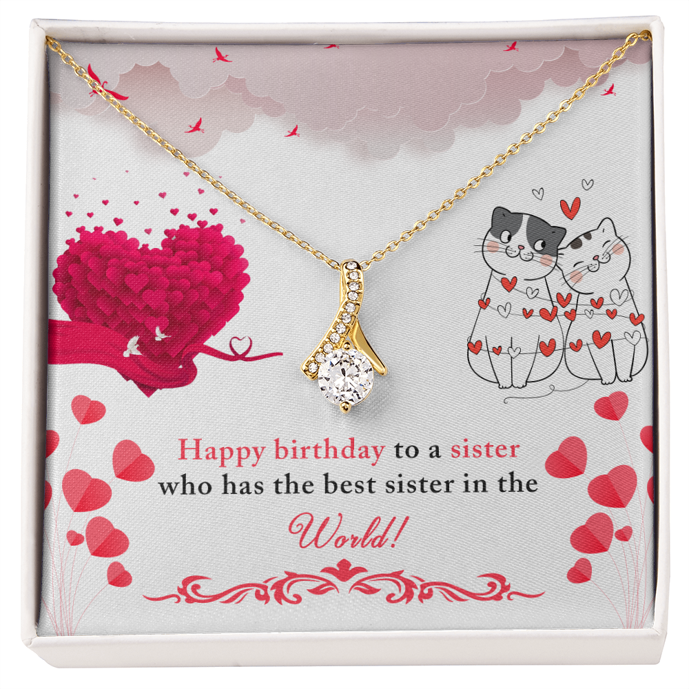 To My Sister Happy Birthday to The Best Sister in The World Alluring Ribbon Necklace Message Card-Express Your Love Gifts