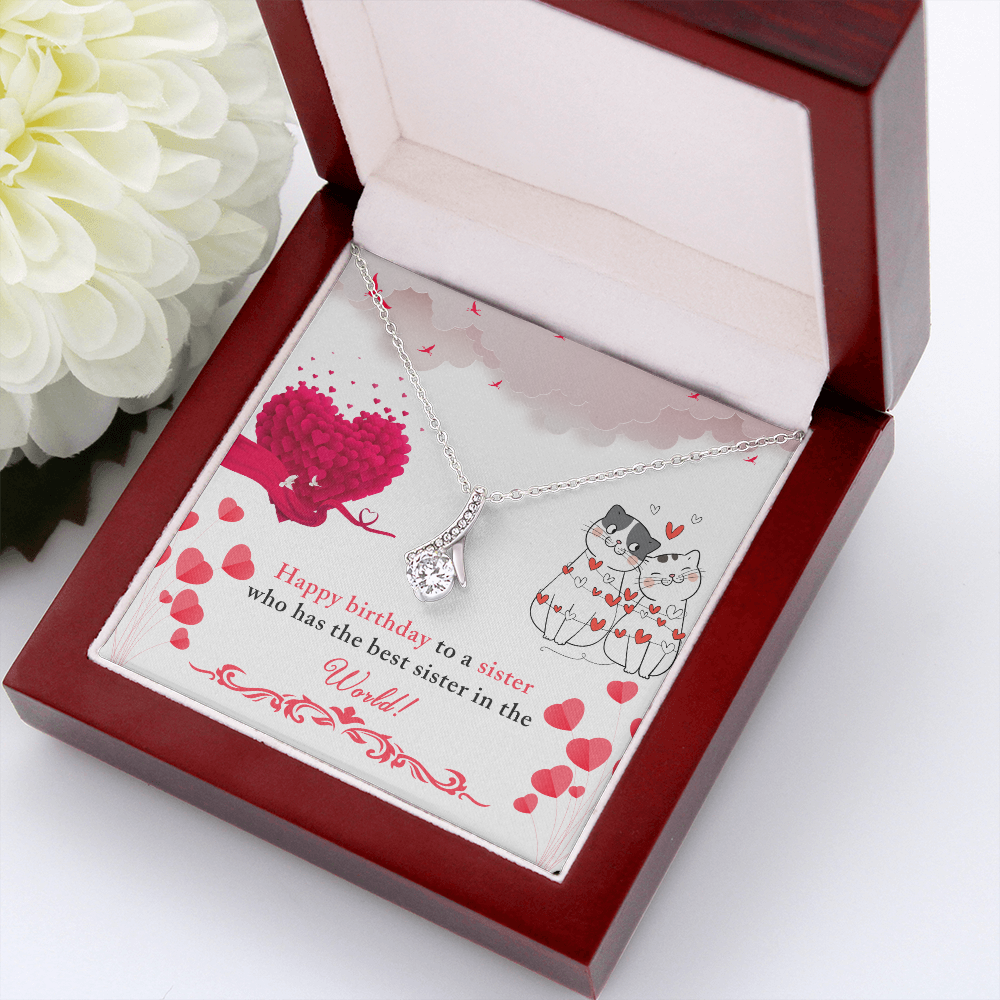 To My Sister Happy Birthday to The Best Sister in The World Alluring Ribbon Necklace Message Card-Express Your Love Gifts