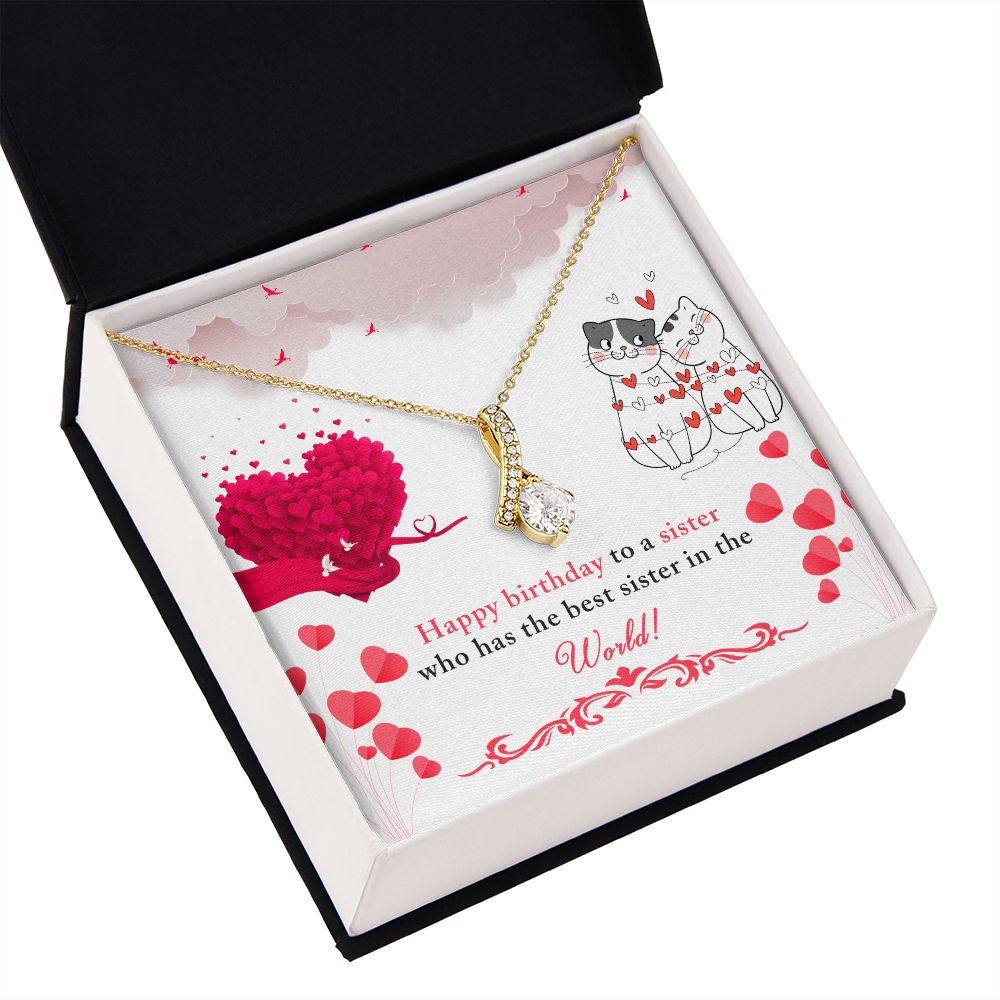 To My Sister Happy Birthday to The Best Sister in The World Alluring Ribbon Necklace Message Card-Express Your Love Gifts