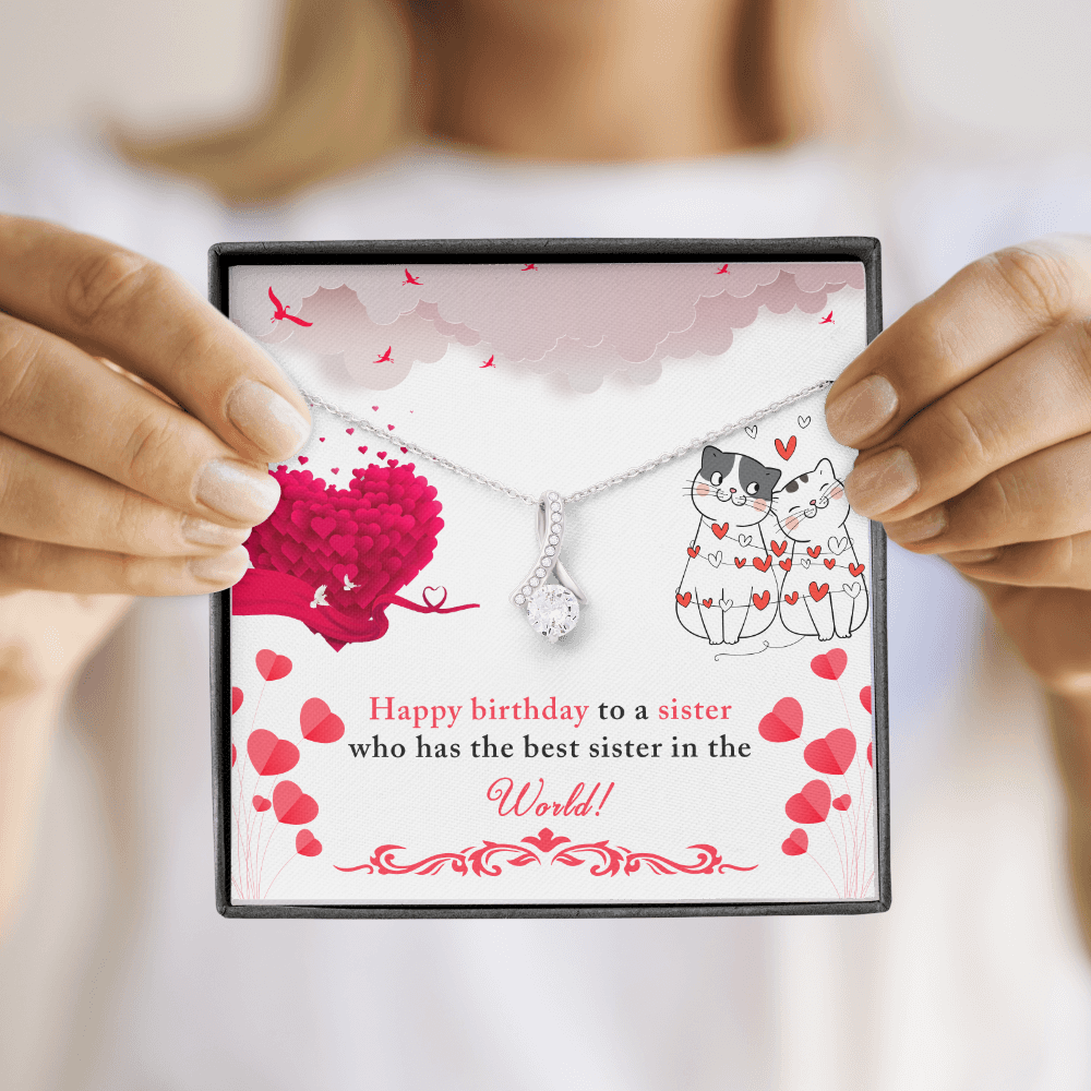 To My Sister Happy Birthday to The Best Sister in The World Alluring Ribbon Necklace Message Card-Express Your Love Gifts
