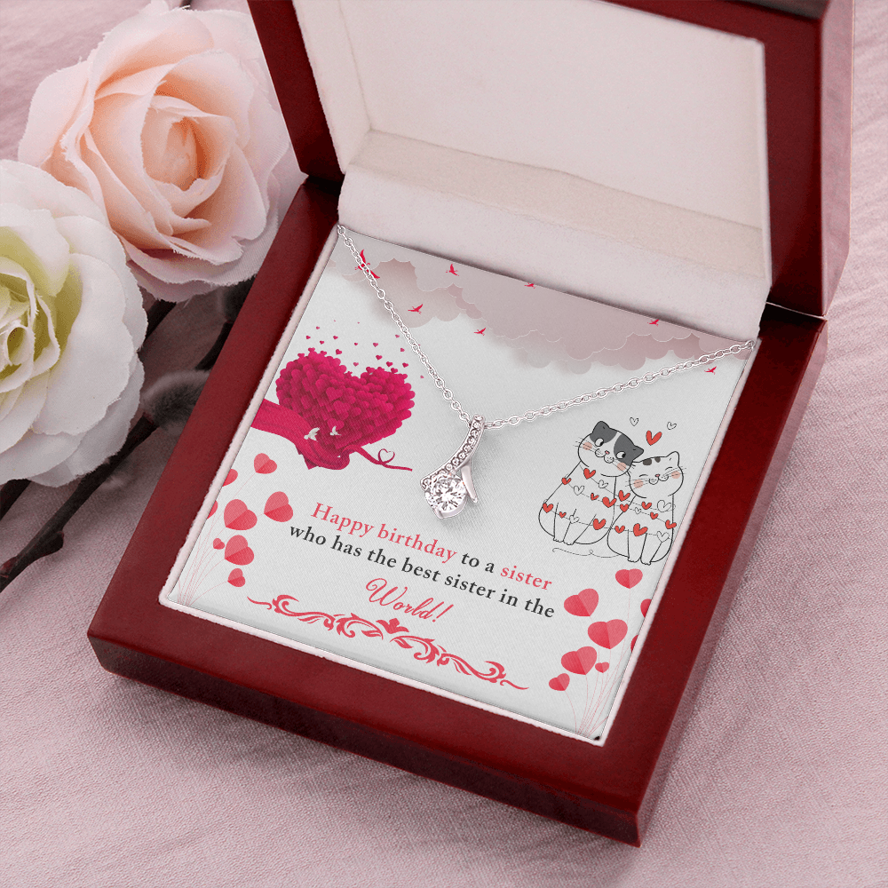 To My Sister Happy Birthday to The Best Sister in The World Alluring Ribbon Necklace Message Card-Express Your Love Gifts