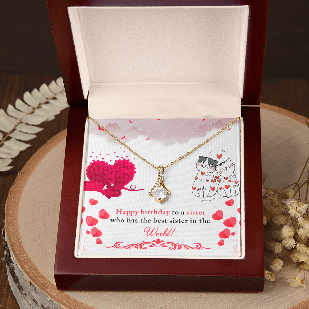 To My Sister Happy Birthday to The Best Sister in The World Alluring Ribbon Necklace Message Card-Express Your Love Gifts