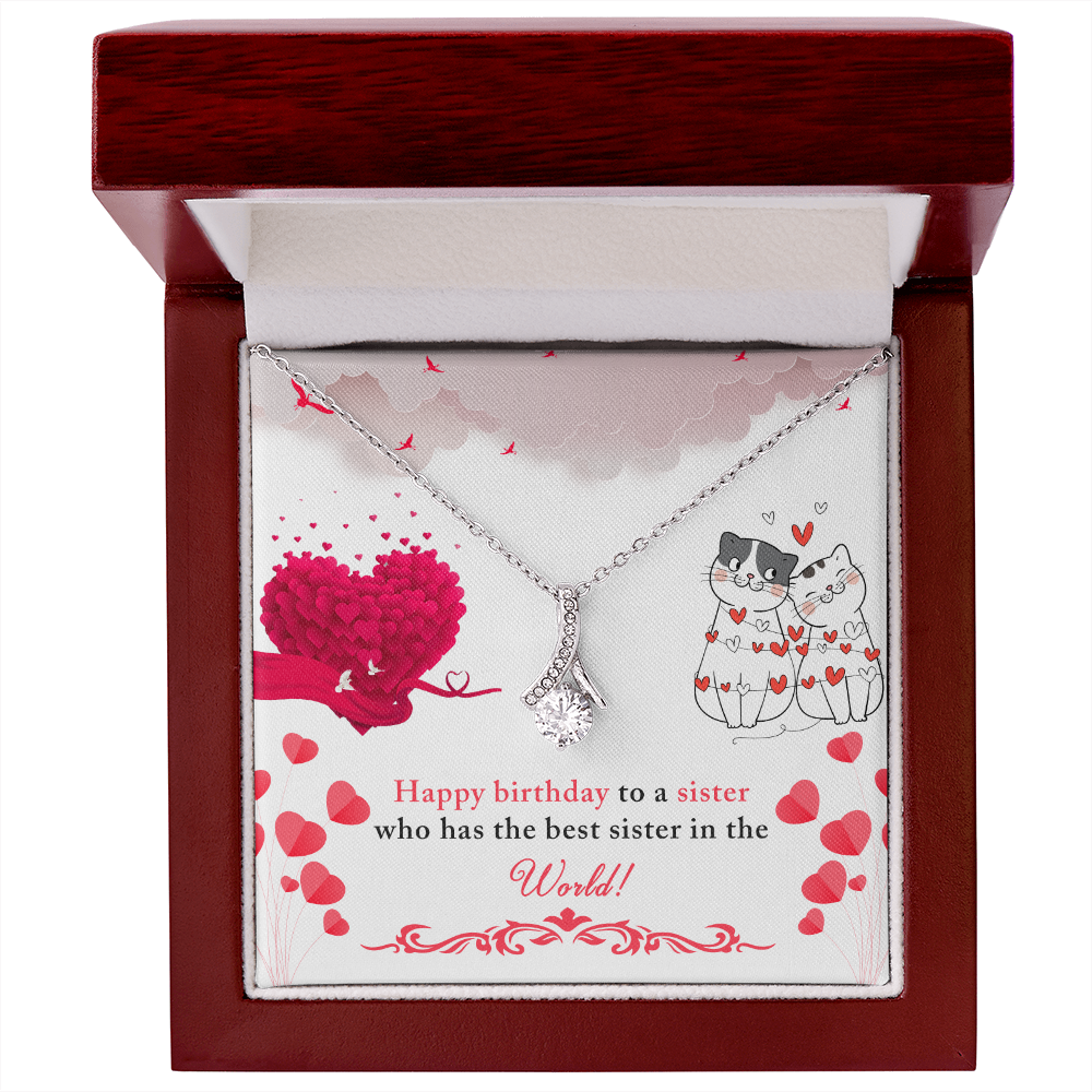 To My Sister Happy Birthday to The Best Sister in The World Alluring Ribbon Necklace Message Card-Express Your Love Gifts