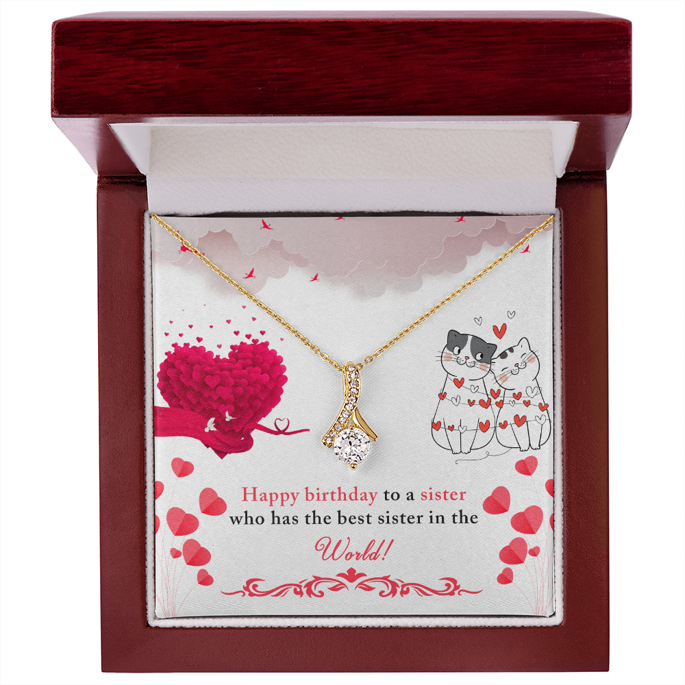 To My Sister Happy Birthday to The Best Sister in The World Alluring Ribbon Necklace Message Card-Express Your Love Gifts