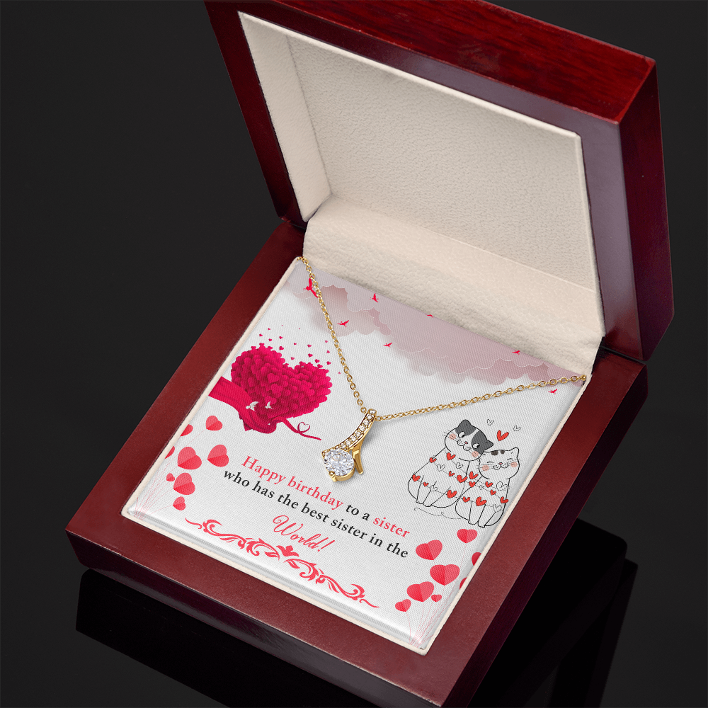 To My Sister Happy Birthday to The Best Sister in The World Alluring Ribbon Necklace Message Card-Express Your Love Gifts