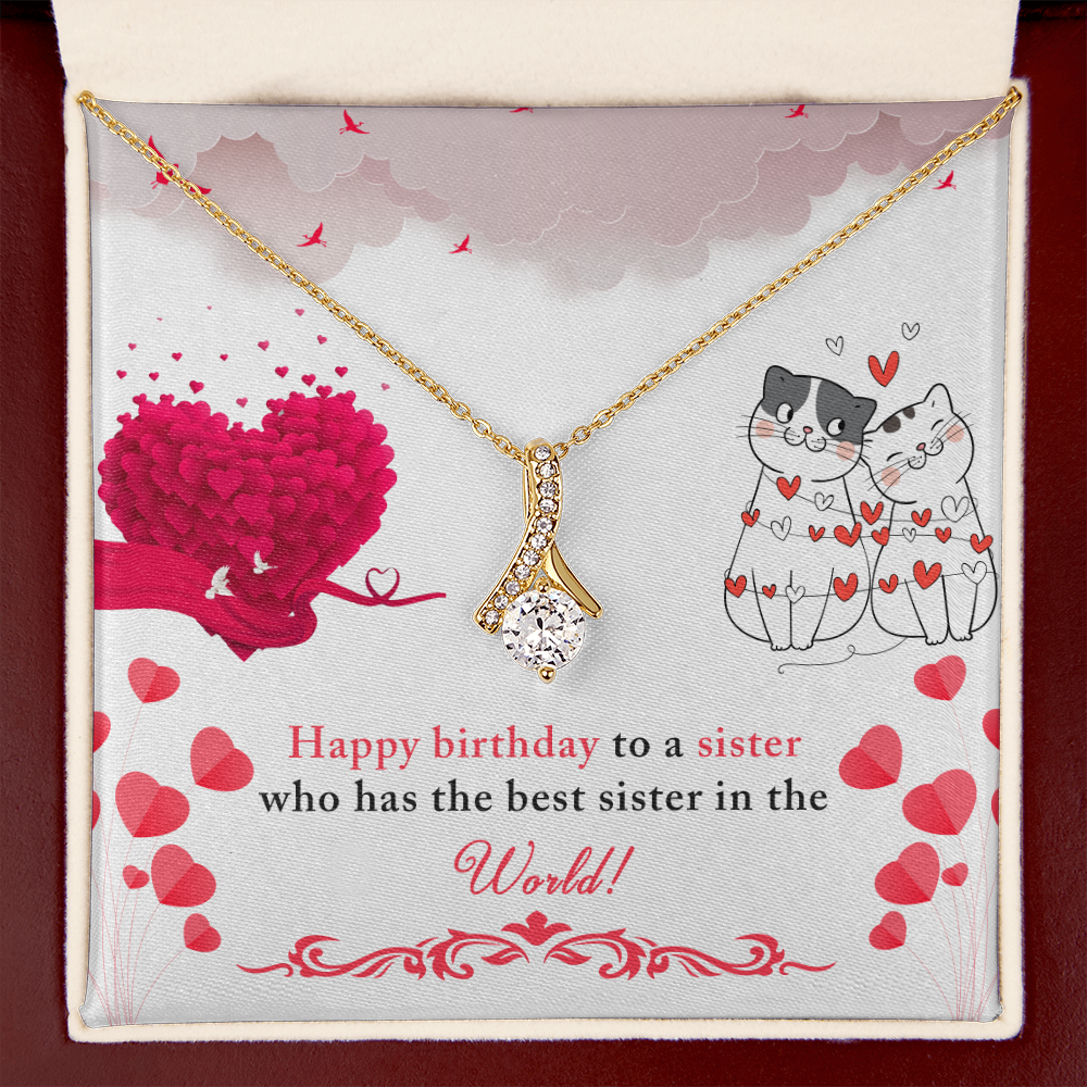 To My Sister Happy Birthday to The Best Sister in The World Alluring Ribbon Necklace Message Card-Express Your Love Gifts