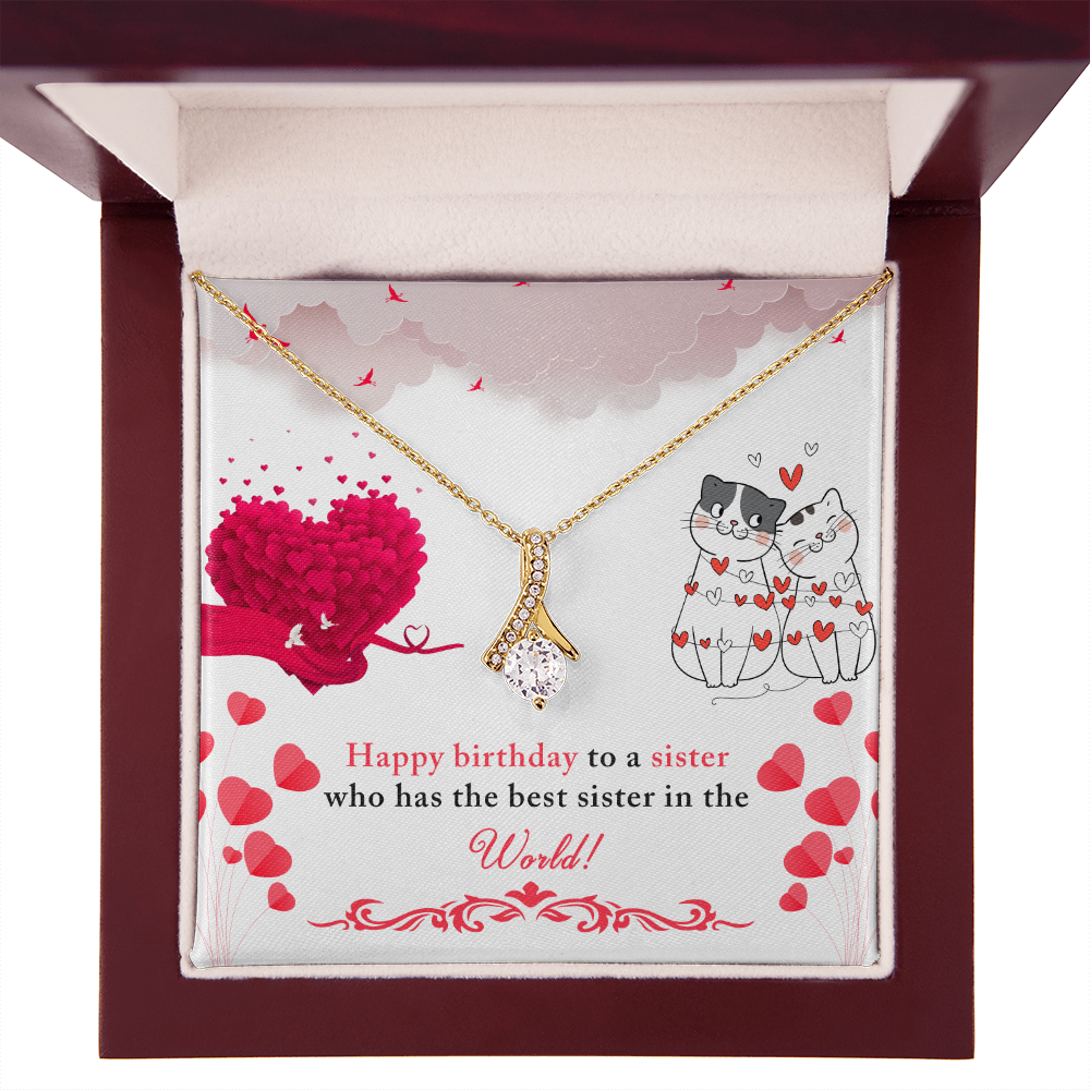 To My Sister Happy Birthday to The Best Sister in The World Alluring Ribbon Necklace Message Card-Express Your Love Gifts