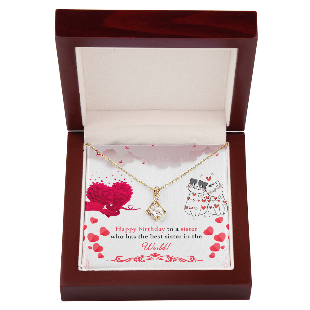 To My Sister Happy Birthday to The Best Sister in The World Alluring Ribbon Necklace Message Card-Express Your Love Gifts