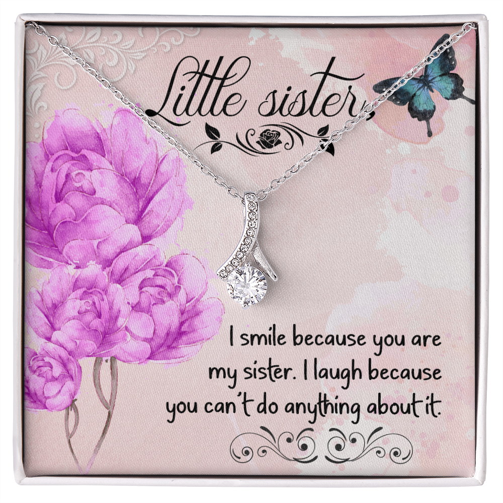 To My Sister I Smile Because You Are My Sister Alluring Ribbon Necklace Message Card-Express Your Love Gifts