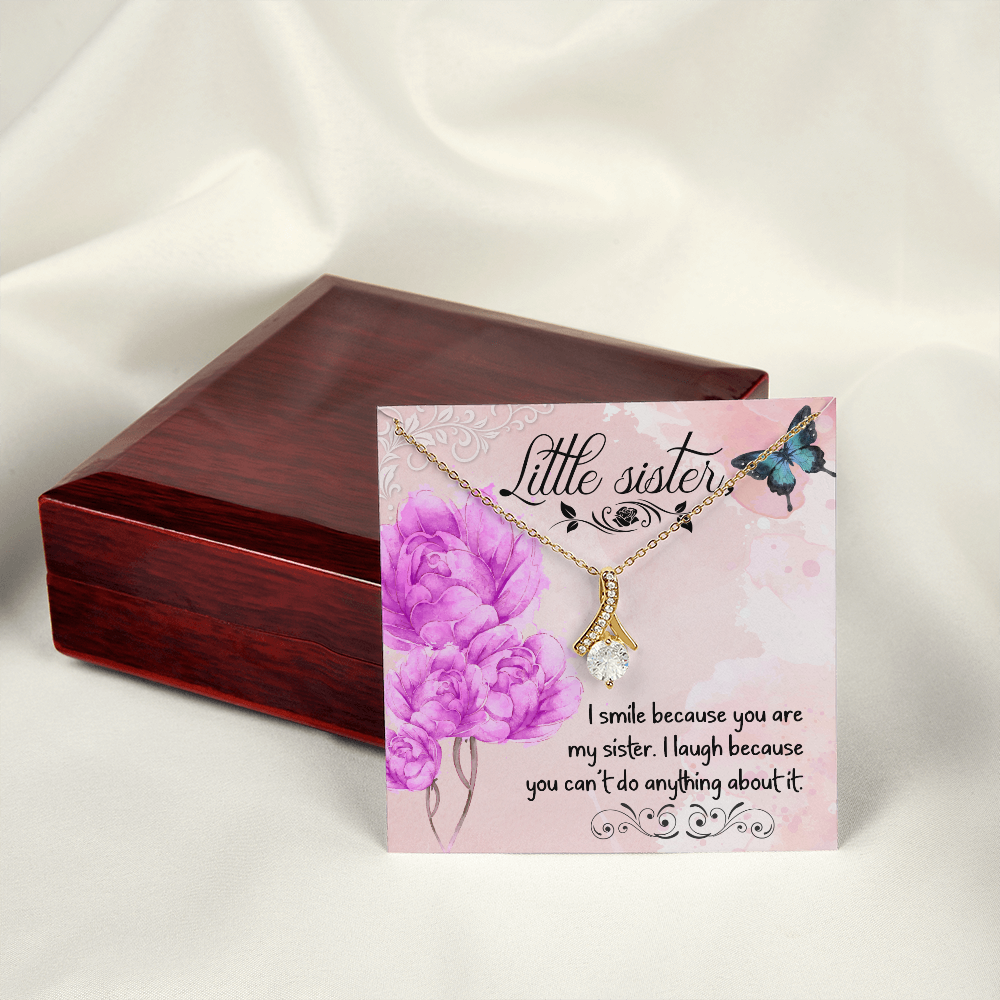 To My Sister I Smile Because You Are My Sister Alluring Ribbon Necklace Message Card-Express Your Love Gifts