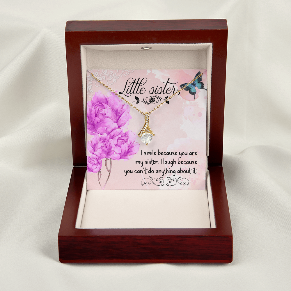 To My Sister I Smile Because You Are My Sister Alluring Ribbon Necklace Message Card-Express Your Love Gifts