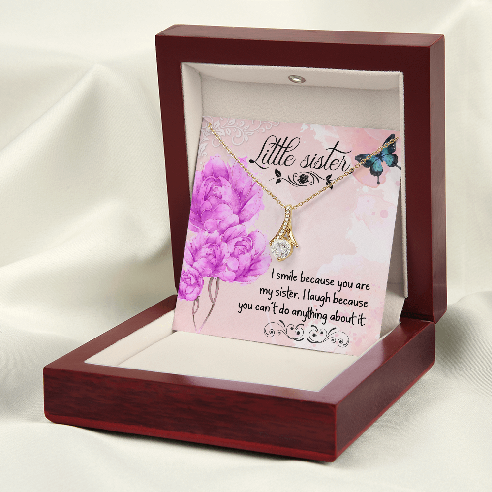 To My Sister I Smile Because You Are My Sister Alluring Ribbon Necklace Message Card-Express Your Love Gifts