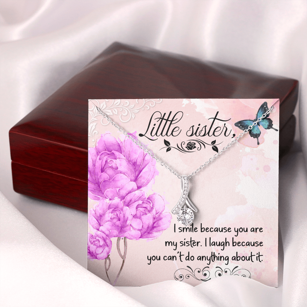 To My Sister I Smile Because You Are My Sister Alluring Ribbon Necklace Message Card-Express Your Love Gifts