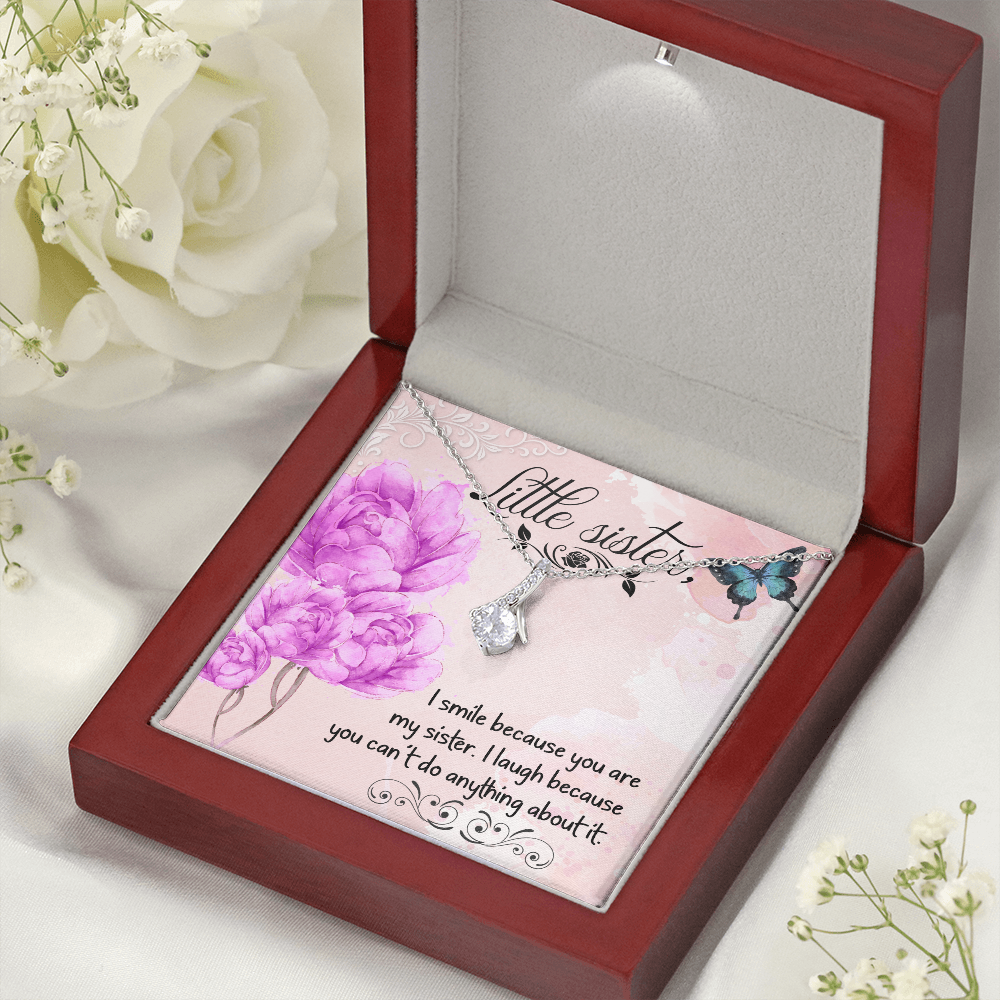 To My Sister I Smile Because You Are My Sister Alluring Ribbon Necklace Message Card-Express Your Love Gifts