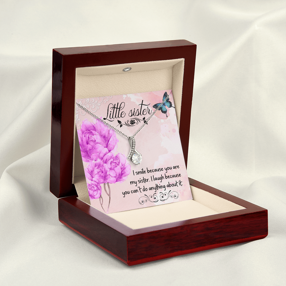 To My Sister I Smile Because You Are My Sister Alluring Ribbon Necklace Message Card-Express Your Love Gifts