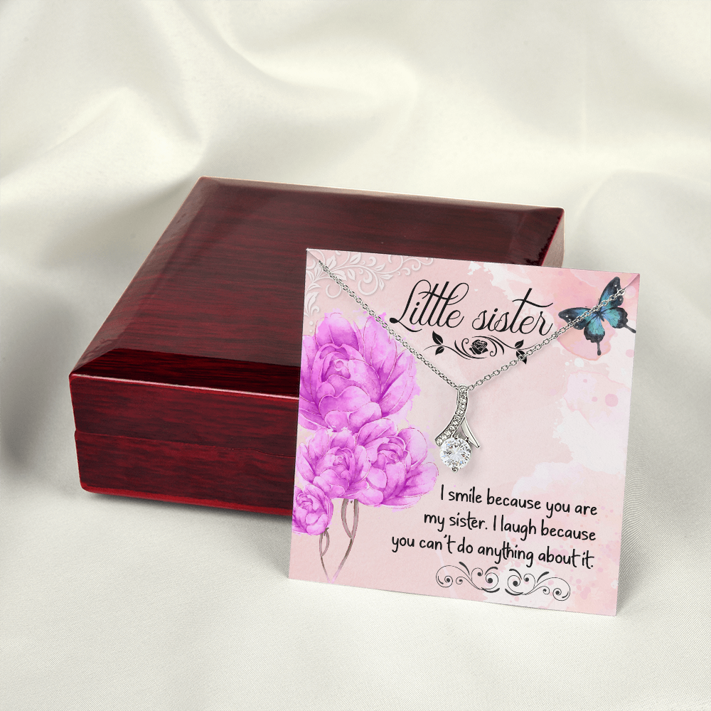 To My Sister I Smile Because You Are My Sister Alluring Ribbon Necklace Message Card-Express Your Love Gifts