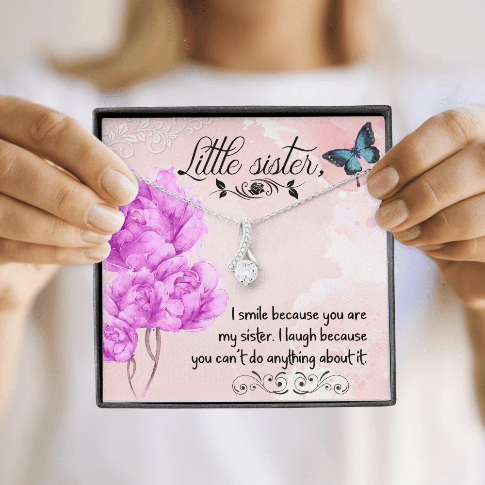 To My Sister I Smile Because You Are My Sister Alluring Ribbon Necklace Message Card-Express Your Love Gifts