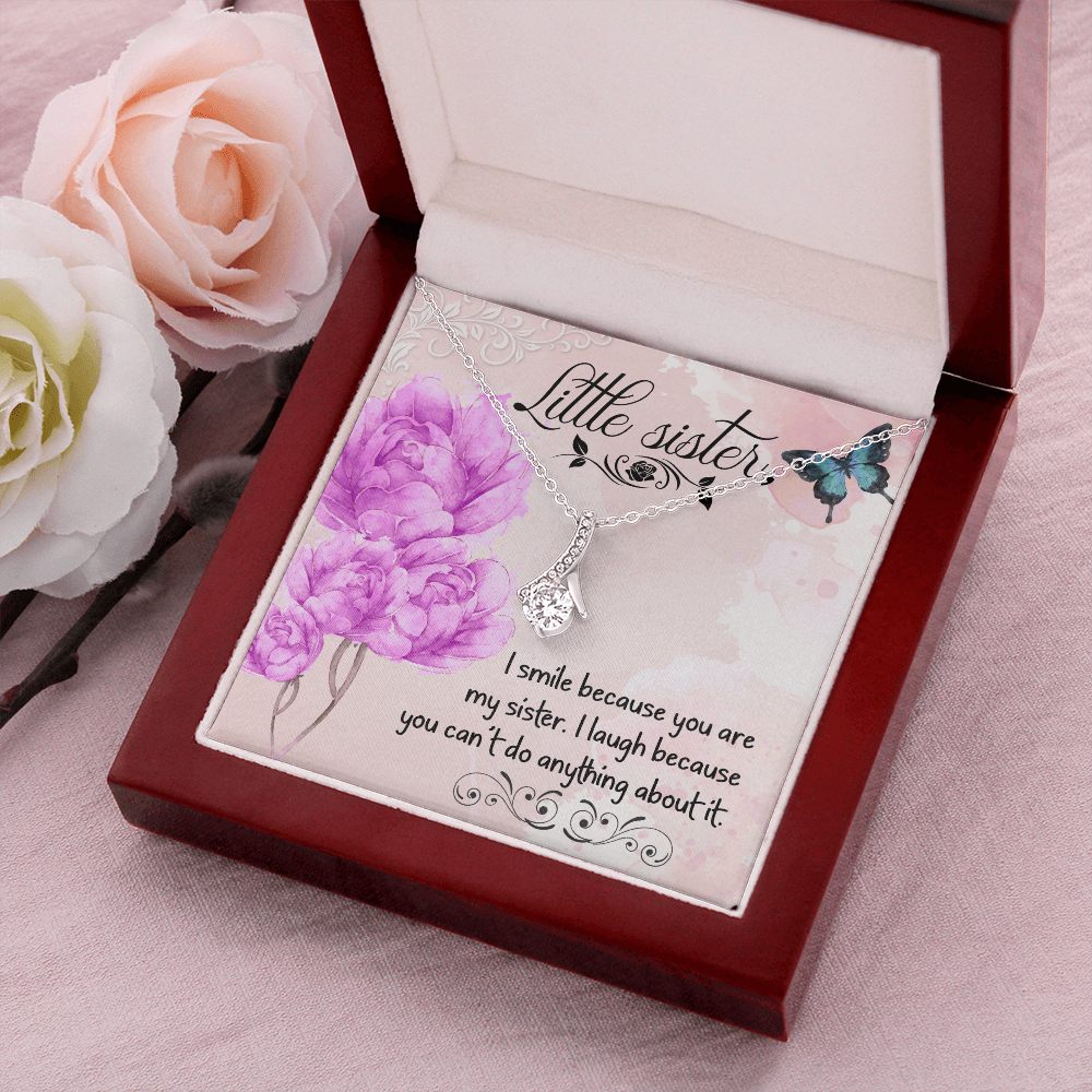 To My Sister I Smile Because You Are My Sister Alluring Ribbon Necklace Message Card-Express Your Love Gifts