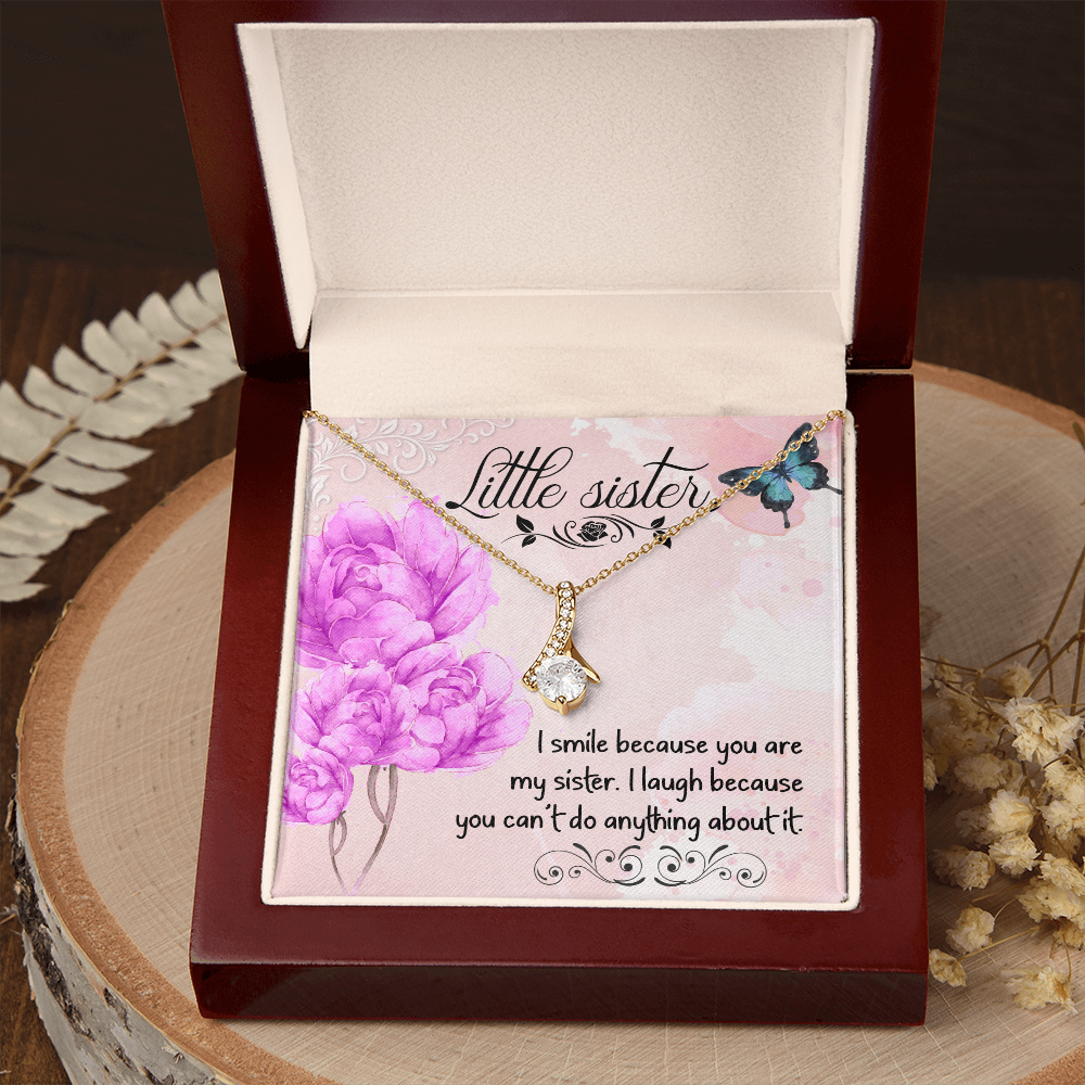 To My Sister I Smile Because You Are My Sister Alluring Ribbon Necklace Message Card-Express Your Love Gifts