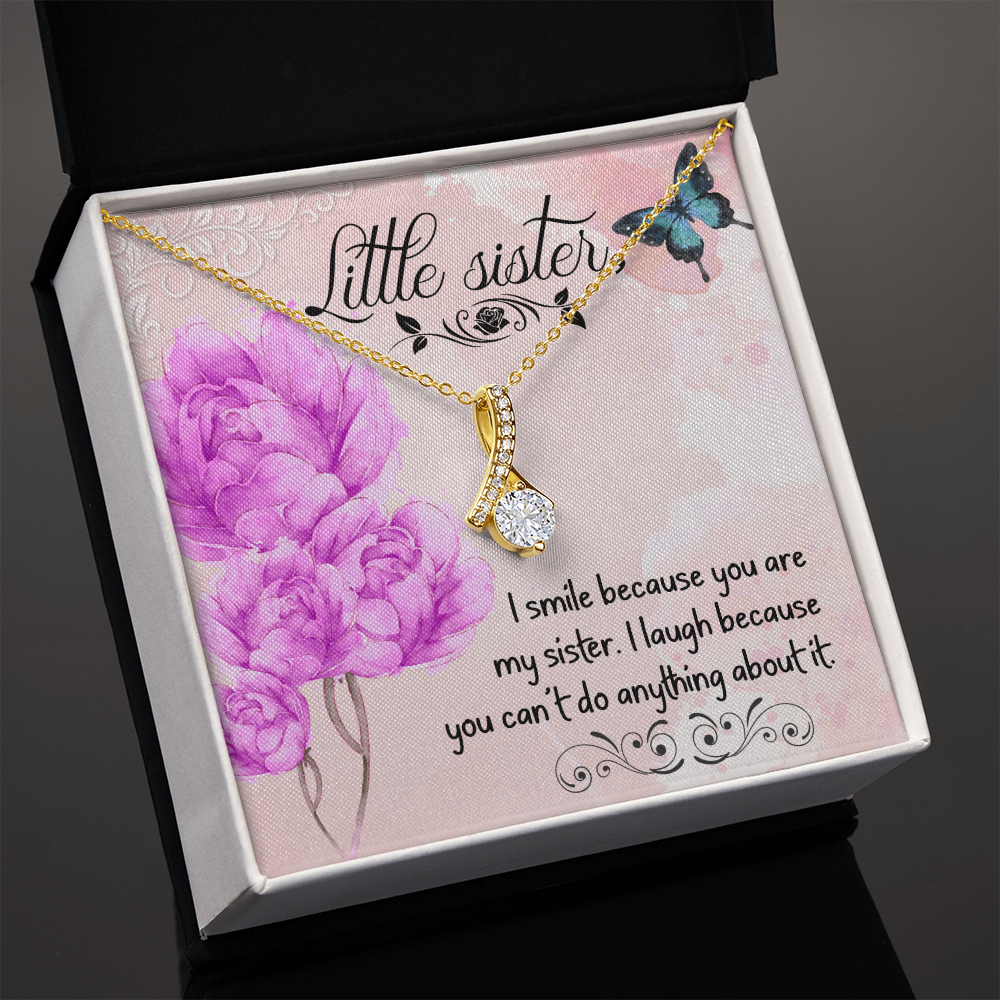 To My Sister I Smile Because You Are My Sister Alluring Ribbon Necklace Message Card-Express Your Love Gifts