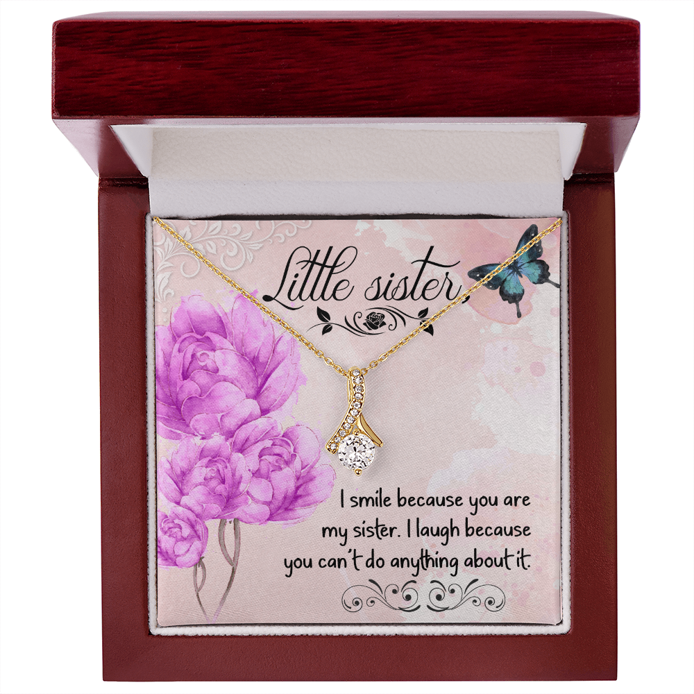 To My Sister I Smile Because You Are My Sister Alluring Ribbon Necklace Message Card-Express Your Love Gifts