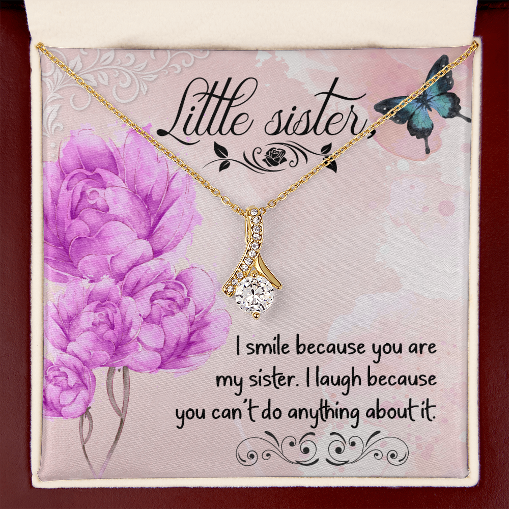 To My Sister I Smile Because You Are My Sister Alluring Ribbon Necklace Message Card-Express Your Love Gifts