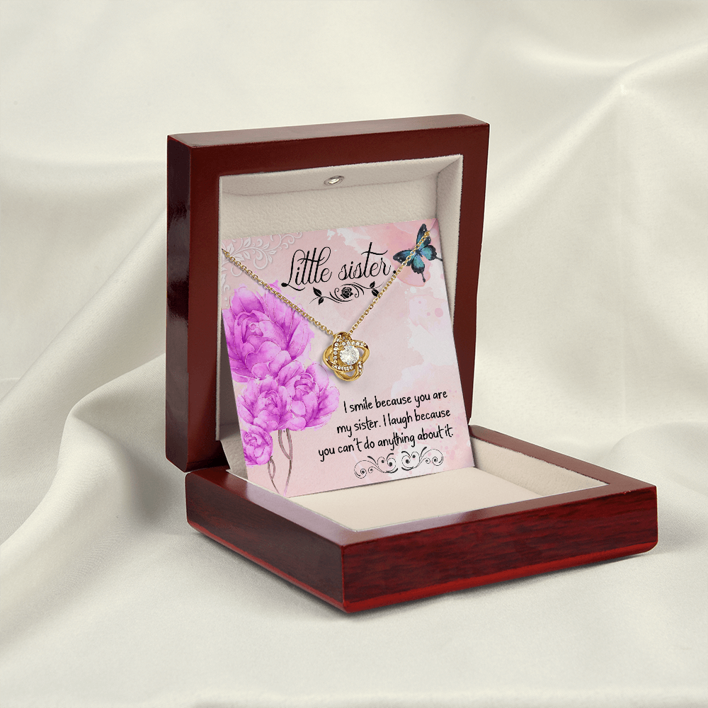 To My Sister I Smile Because You Are My Younger Sister Infinity Knot Necklace Message Card-Express Your Love Gifts