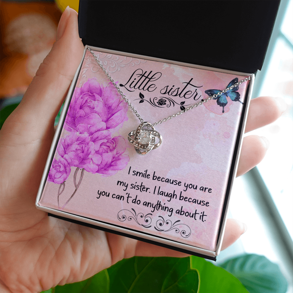 To My Sister I Smile Because You Are My Younger Sister Infinity Knot Necklace Message Card-Express Your Love Gifts