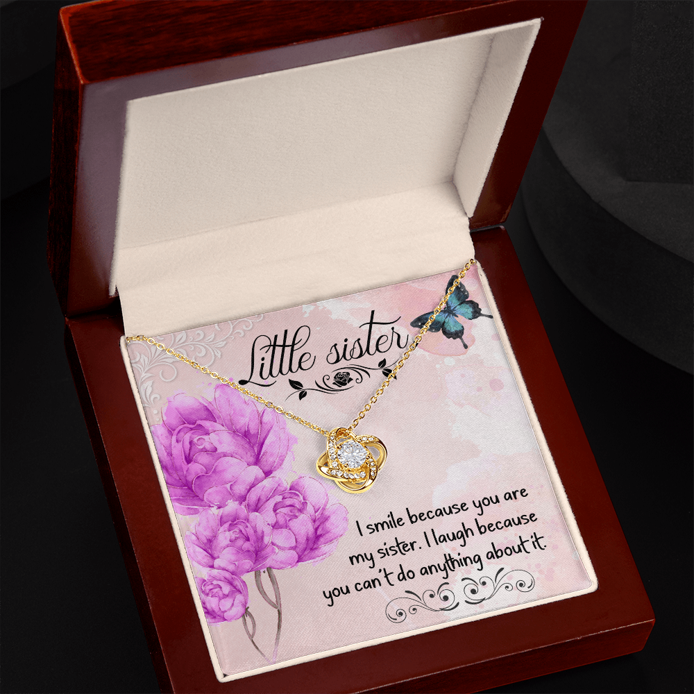 To My Sister I Smile Because You Are My Younger Sister Infinity Knot Necklace Message Card-Express Your Love Gifts
