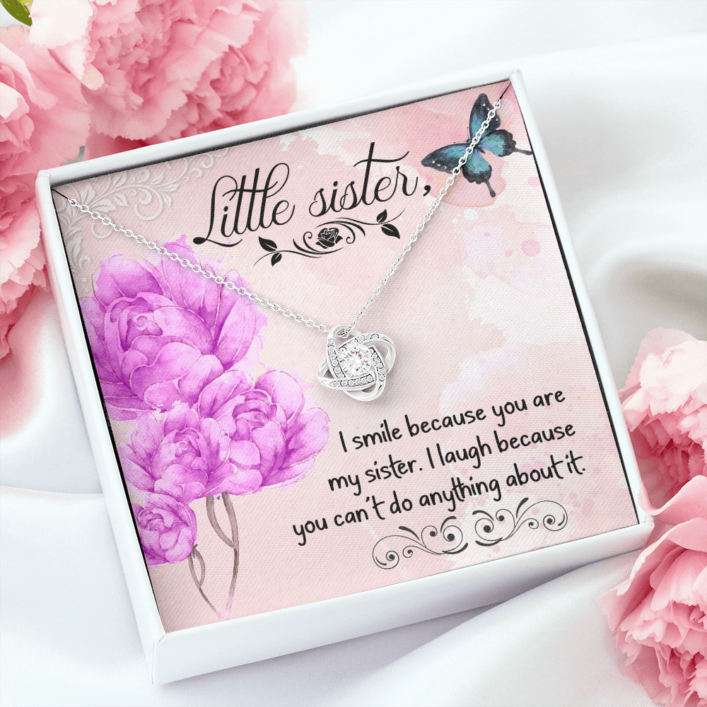 To My Sister I Smile Because You Are My Younger Sister Infinity Knot Necklace Message Card-Express Your Love Gifts