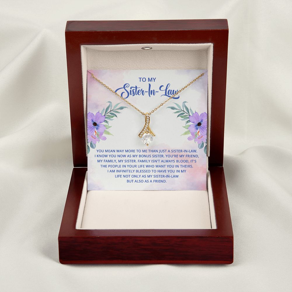 To My Sister-In-Law I Know You Now as My Bonus Sister Alluring Ribbon Necklace Message Card-Express Your Love Gifts