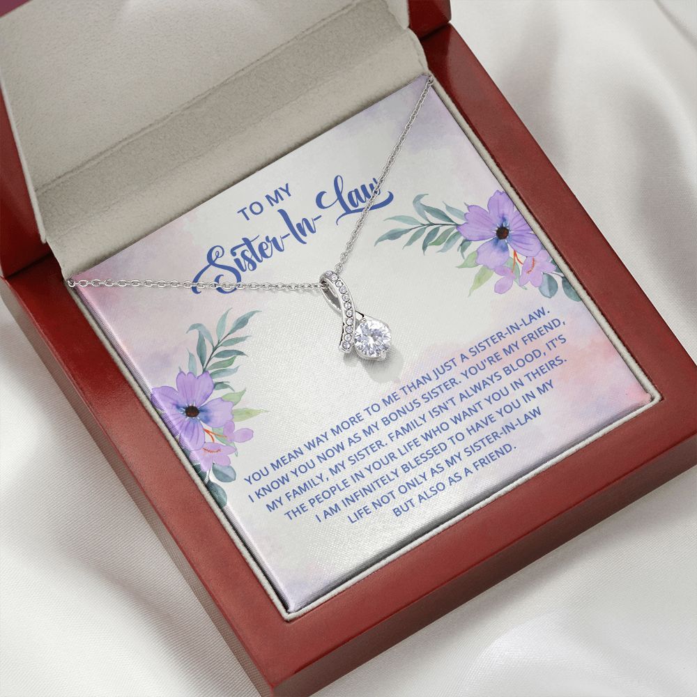 To My Sister-In-Law I Know You Now as My Bonus Sister Alluring Ribbon Necklace Message Card-Express Your Love Gifts