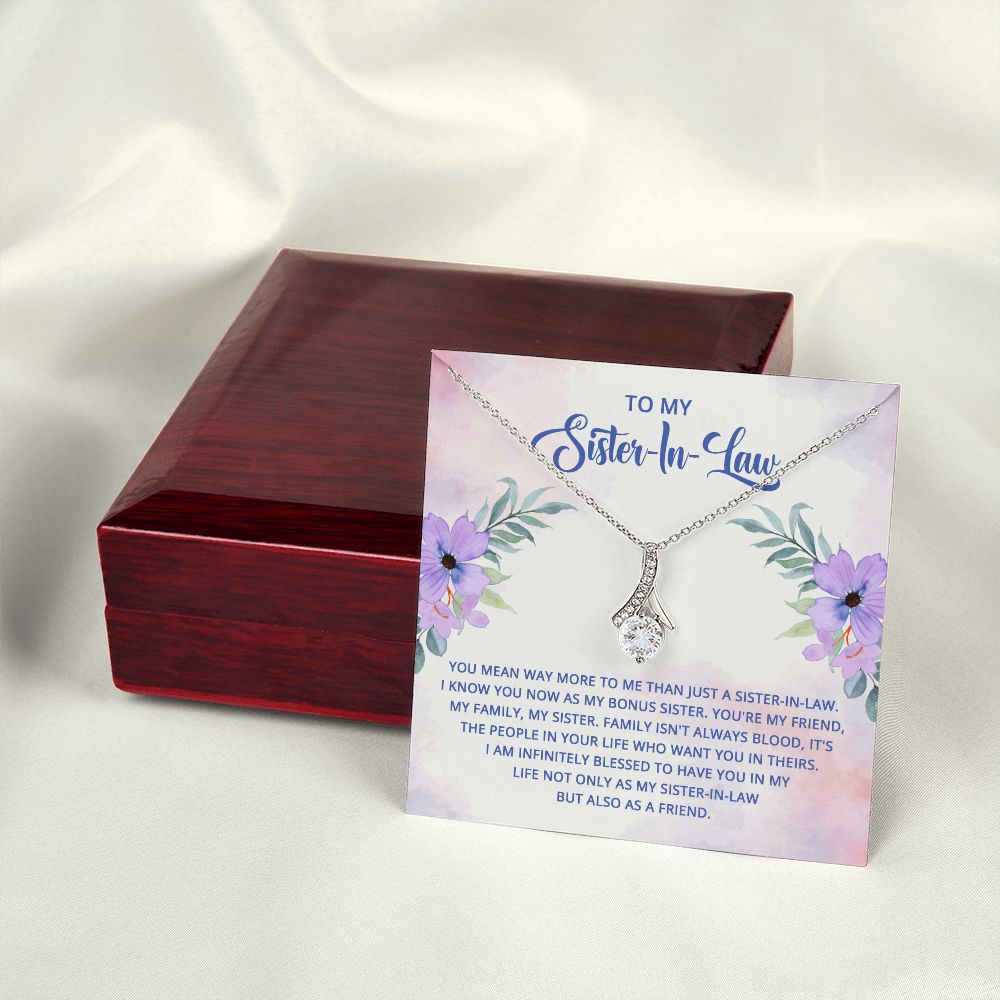 To My Sister-In-Law I Know You Now as My Bonus Sister Alluring Ribbon Necklace Message Card-Express Your Love Gifts
