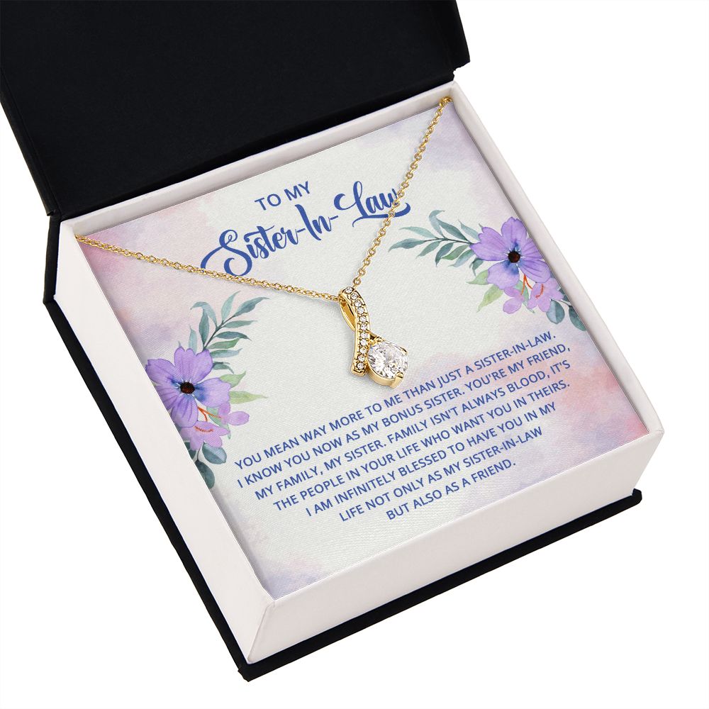 To My Sister-In-Law I Know You Now as My Bonus Sister Alluring Ribbon Necklace Message Card-Express Your Love Gifts