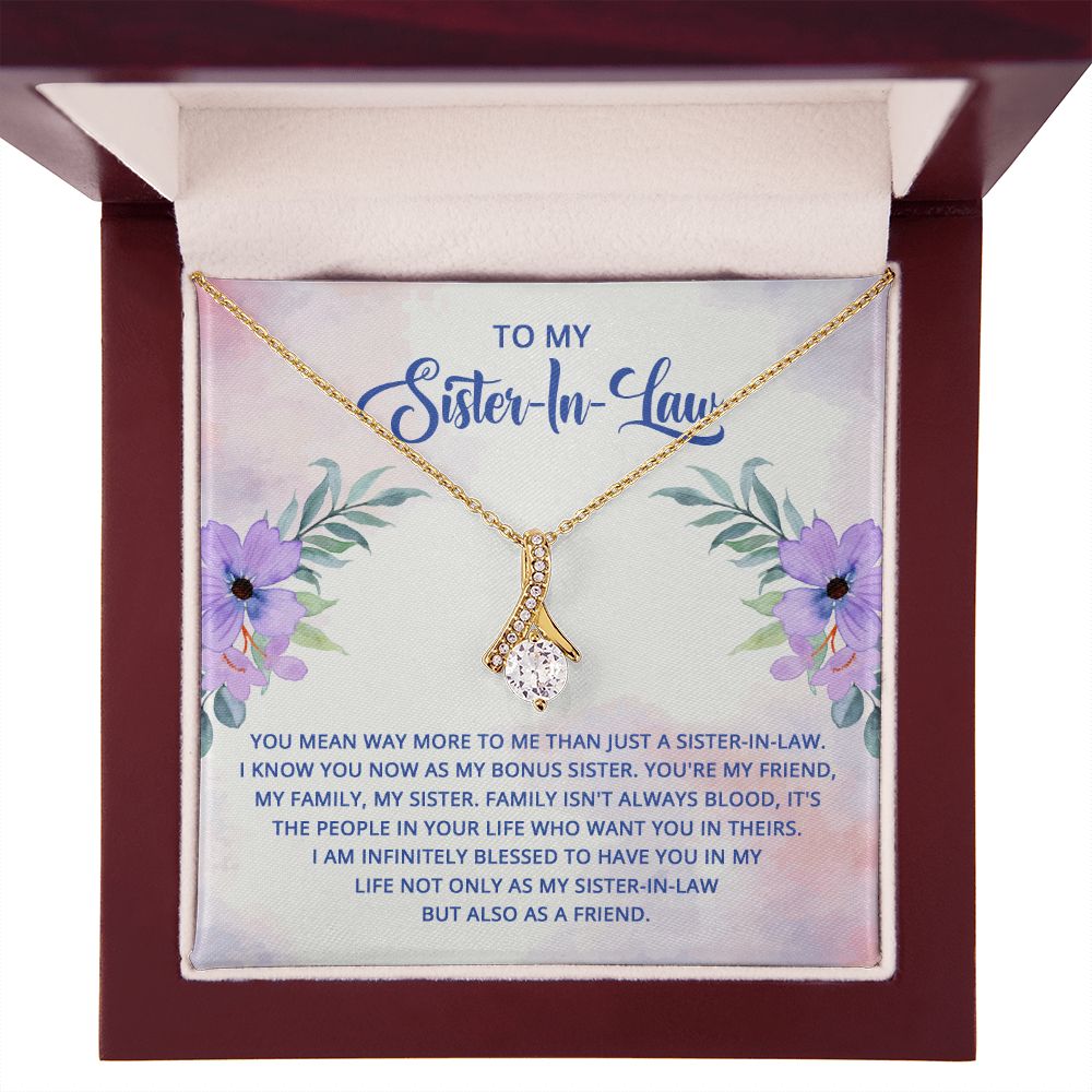 To My Sister-In-Law I Know You Now as My Bonus Sister Alluring Ribbon Necklace Message Card-Express Your Love Gifts