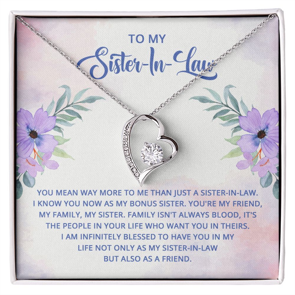 To My Sister-In-Law I Know You Now as My Bonus Sister Forever Necklace w Message Card-Express Your Love Gifts