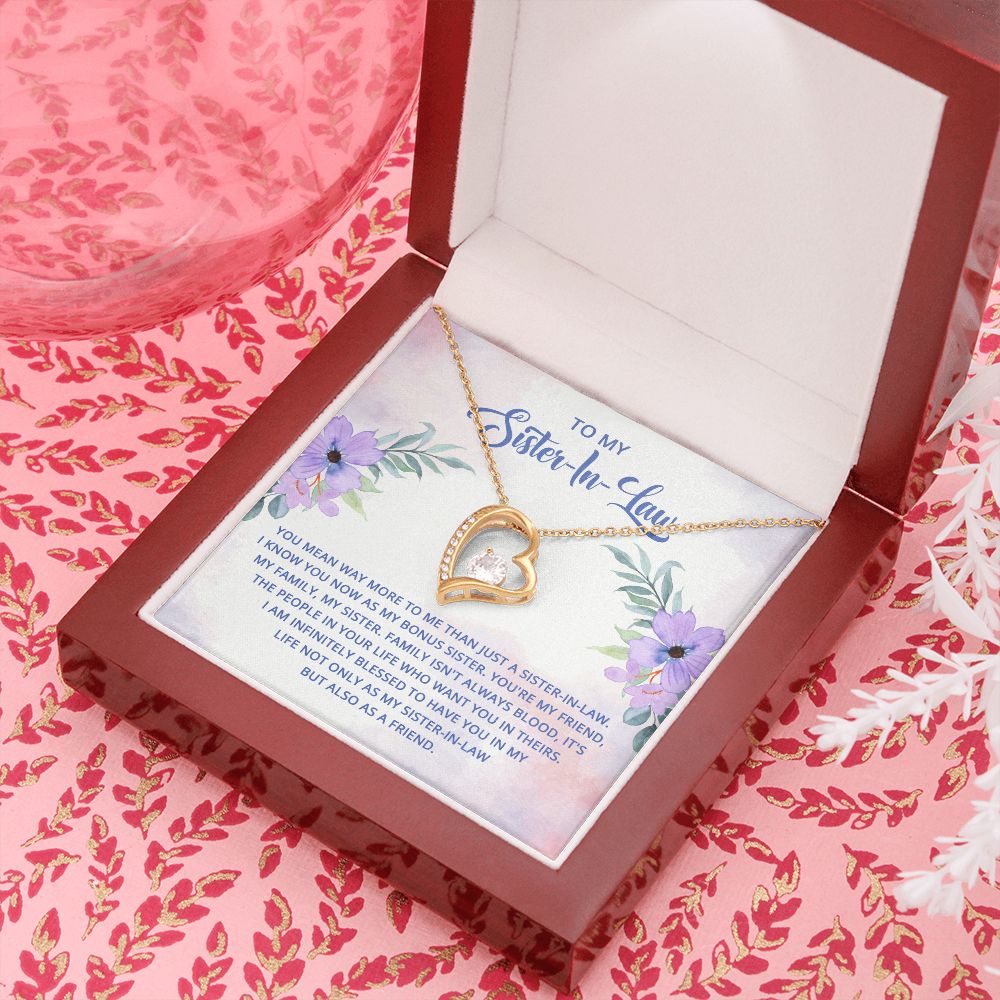 To My Sister-In-Law I Know You Now as My Bonus Sister Forever Necklace w Message Card-Express Your Love Gifts