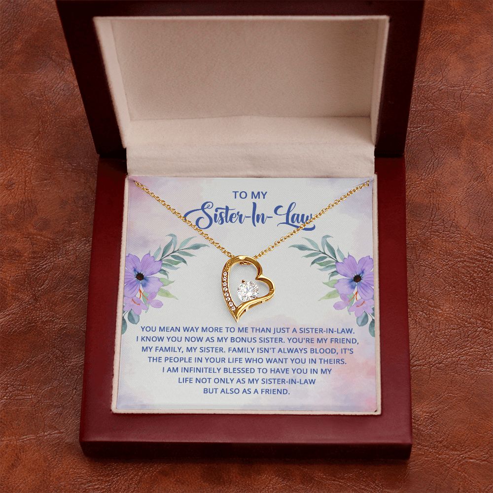 To My Sister-In-Law I Know You Now as My Bonus Sister Forever Necklace w Message Card-Express Your Love Gifts