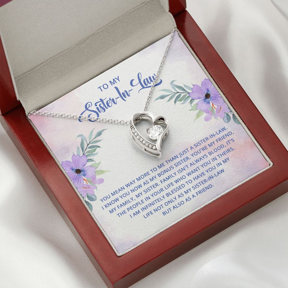 To My Sister-In-Law I Know You Now as My Bonus Sister Forever Necklace w Message Card-Express Your Love Gifts