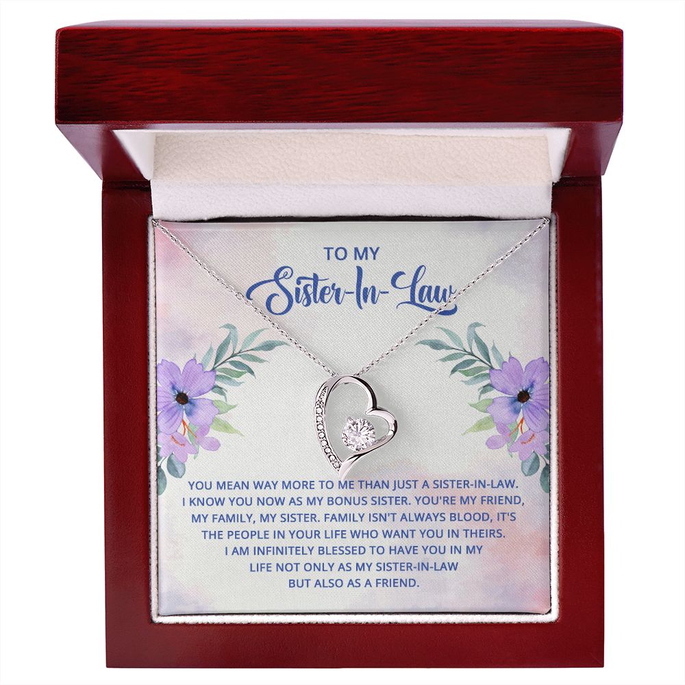 To My Sister-In-Law I Know You Now as My Bonus Sister Forever Necklace w Message Card-Express Your Love Gifts