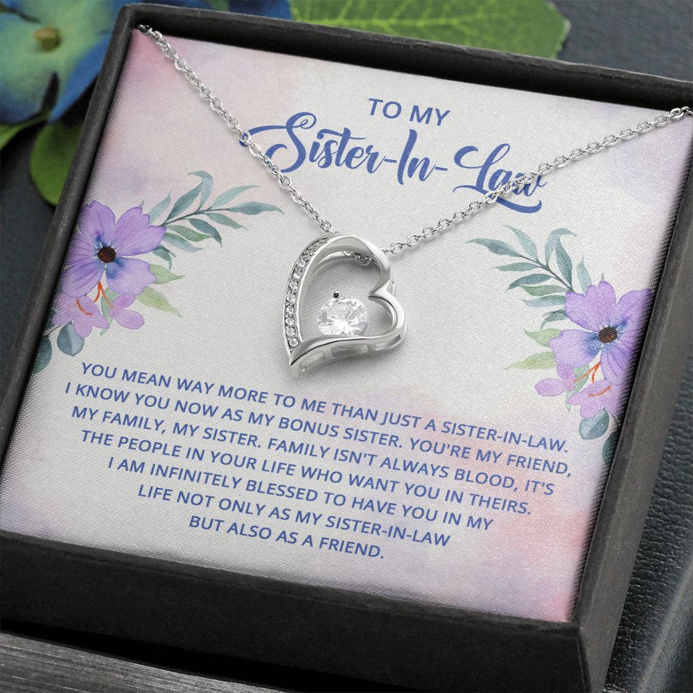 To My Sister-In-Law I Know You Now as My Bonus Sister Forever Necklace w Message Card-Express Your Love Gifts