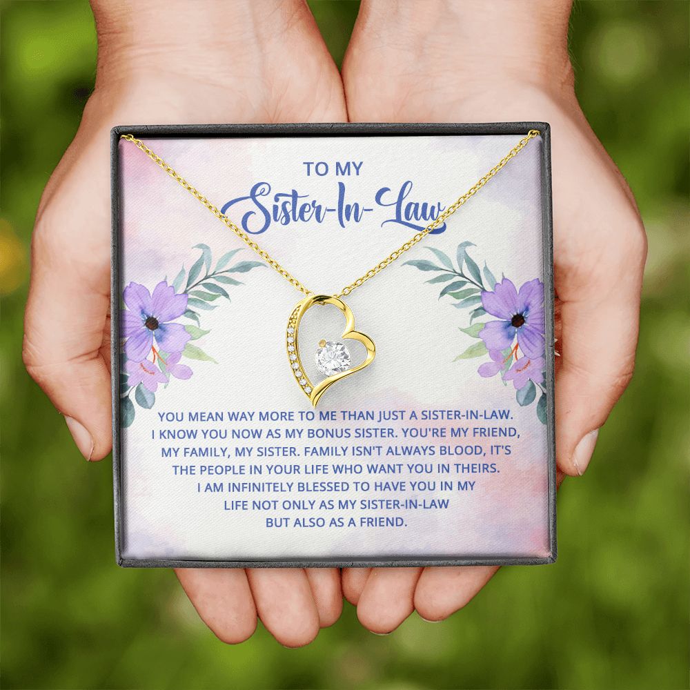 To My Sister-In-Law I Know You Now as My Bonus Sister Forever Necklace w Message Card-Express Your Love Gifts