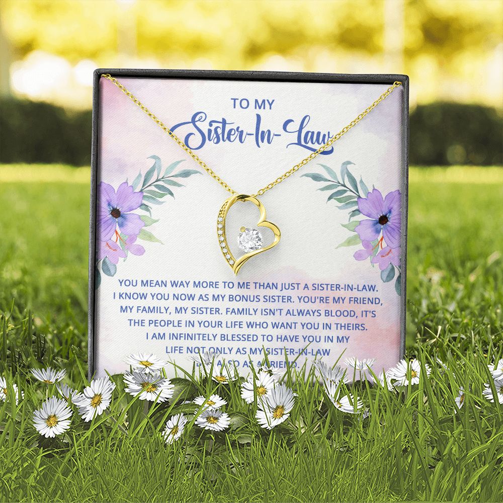 To My Sister-In-Law I Know You Now as My Bonus Sister Forever Necklace w Message Card-Express Your Love Gifts