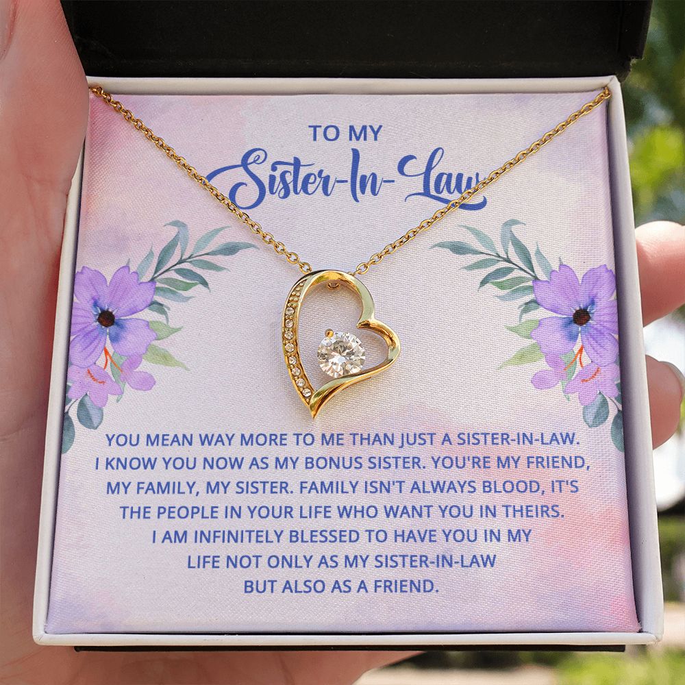 To My Sister-In-Law I Know You Now as My Bonus Sister Forever Necklace w Message Card-Express Your Love Gifts