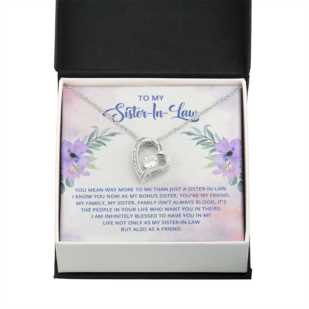To My Sister-In-Law I Know You Now as My Bonus Sister Forever Necklace w Message Card-Express Your Love Gifts