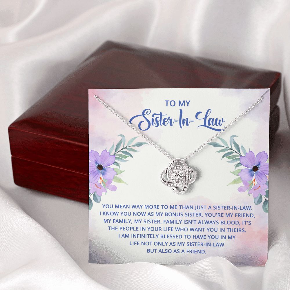 To My Sister-In-Law I Know You Now as My Bonus Sister Infinity Knot Necklace Message Card-Express Your Love Gifts