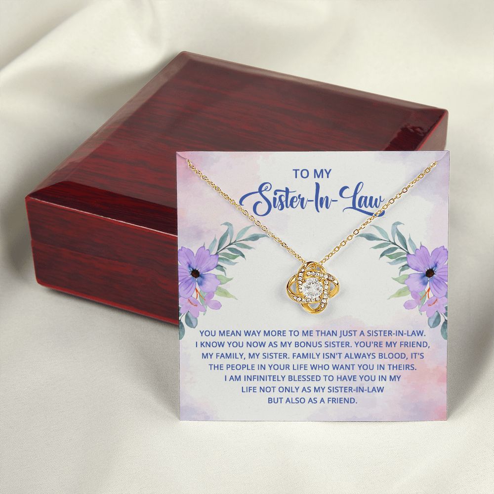 To My Sister-In-Law I Know You Now as My Bonus Sister Infinity Knot Necklace Message Card-Express Your Love Gifts