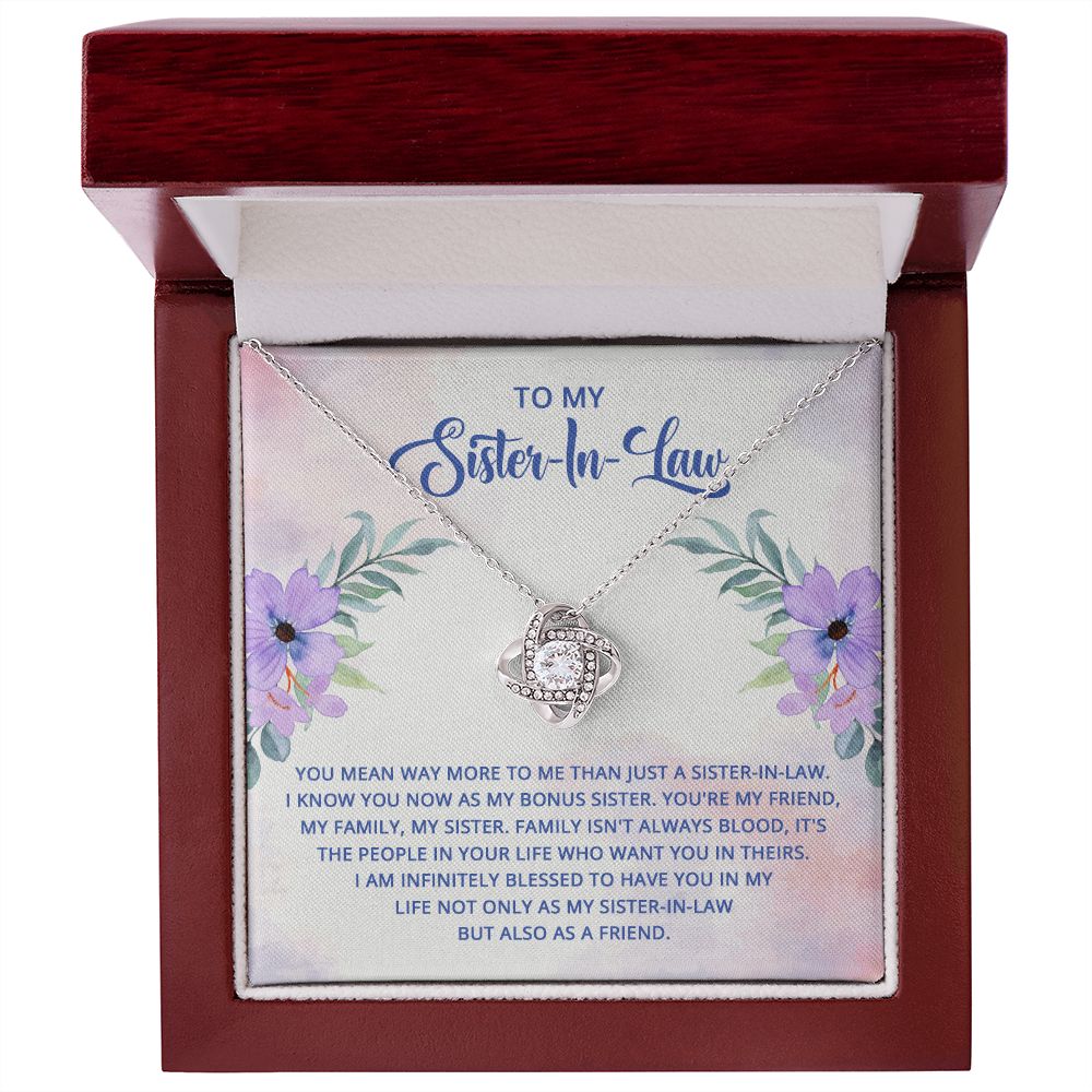 To My Sister-In-Law I Know You Now as My Bonus Sister Infinity Knot Necklace Message Card-Express Your Love Gifts