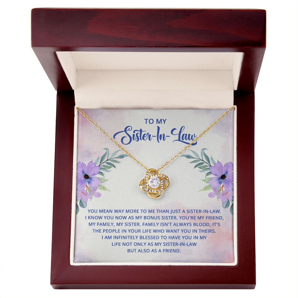 To My Sister-In-Law I Know You Now as My Bonus Sister Infinity Knot Necklace Message Card-Express Your Love Gifts