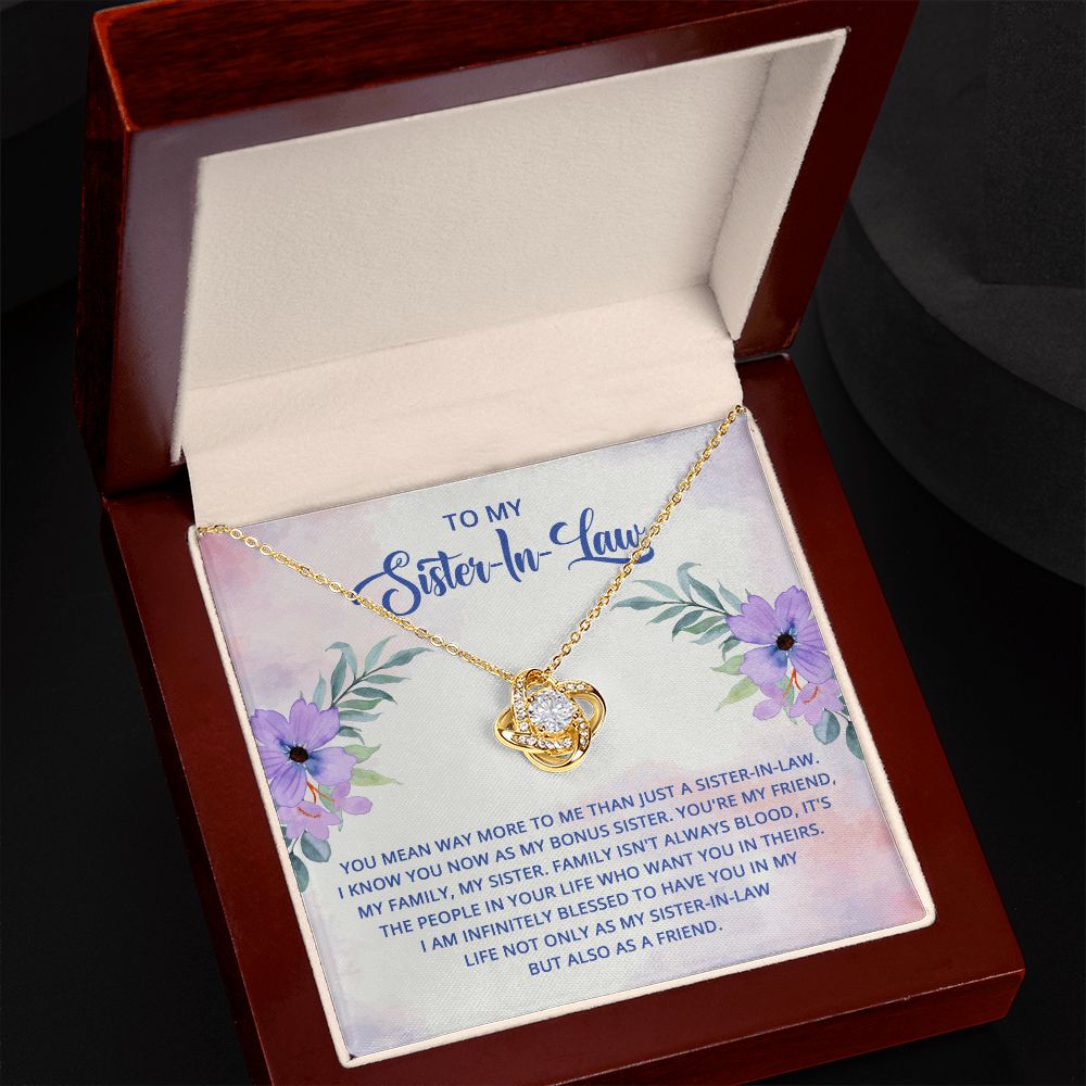 To My Sister-In-Law I Know You Now as My Bonus Sister Infinity Knot Necklace Message Card-Express Your Love Gifts